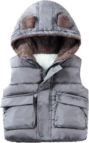 Boys And Girls Fall And Winter Bear Padded Hooded Vest Zipper Cotton Jacket Coats for Girls 6t
