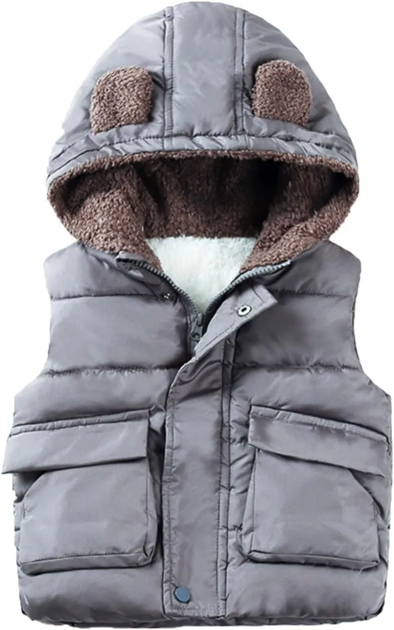 Boys And Girls Fall And Winter Bear Padded Hooded Vest Zipper Cotton Jacket Coats for Girls 6t
