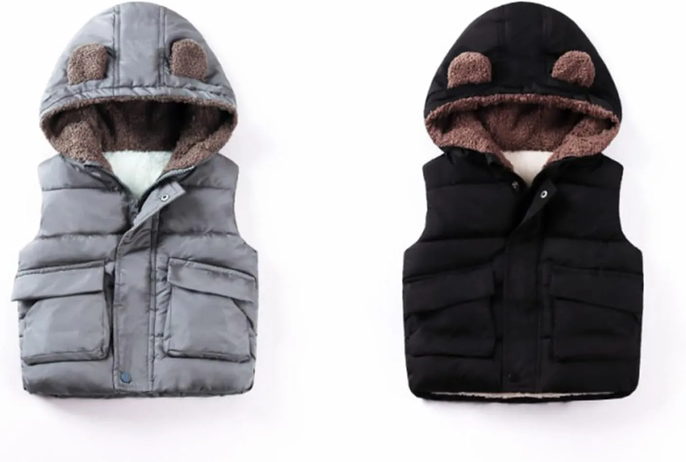 Boys And Girls Fall And Winter Bear Padded Hooded Vest Zipper Cotton Jacket Coats for Girls 6t