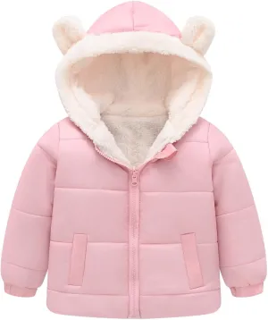 Boys And Girls Middle Children Solid Color Ears Cute Pocket Short Cotton Padded Children's Coat Falls Snowsuit