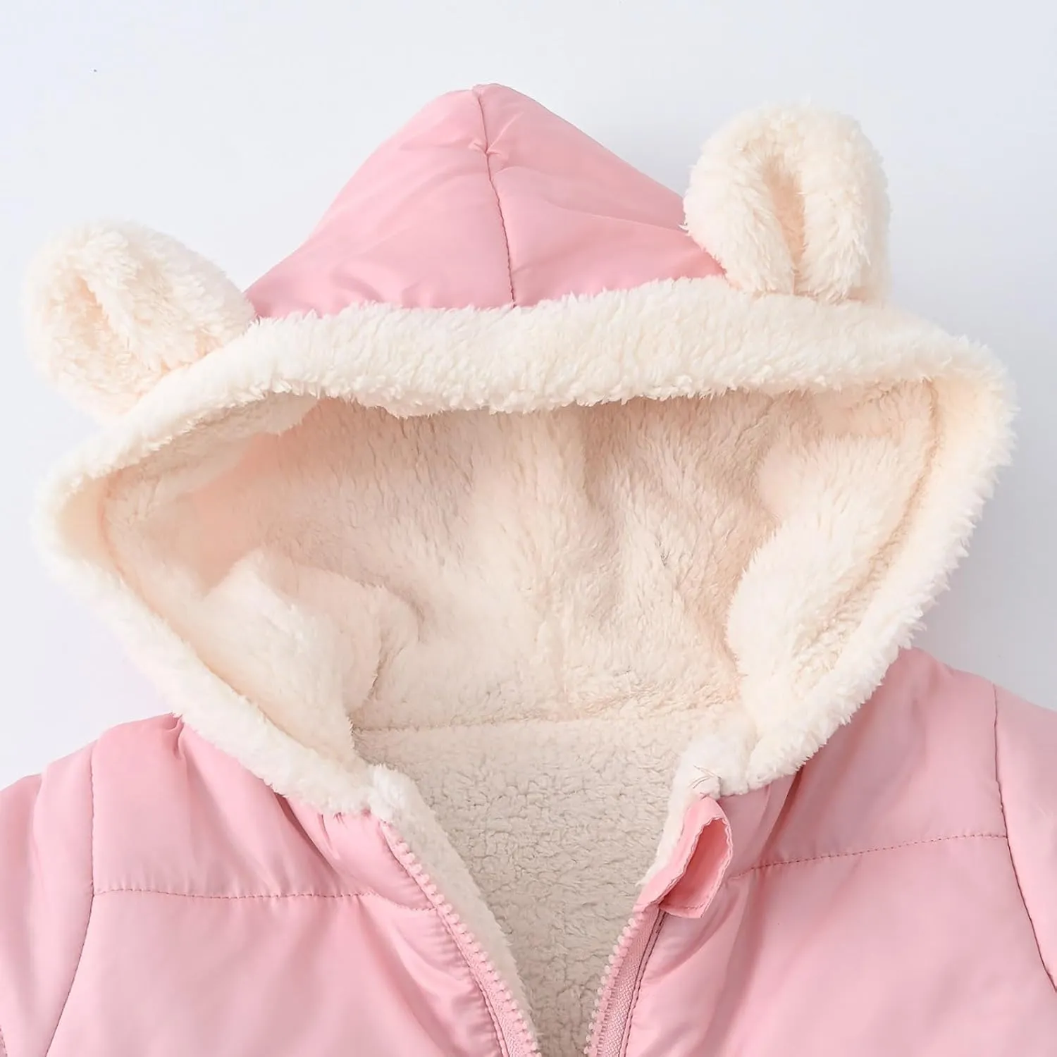Boys And Girls Middle Children Solid Color Ears Cute Pocket Short Cotton Padded Children's Coat Falls Snowsuit