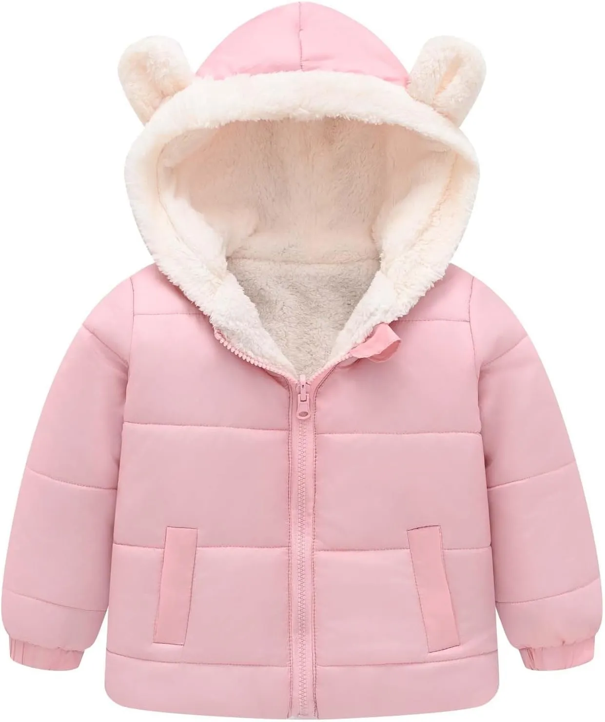 Boys And Girls Middle Children Solid Color Ears Cute Pocket Short Cotton Padded Children's Coat Falls Snowsuit