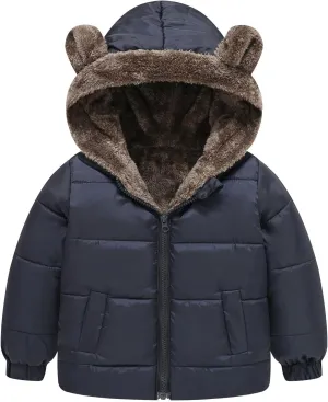 Boys and Girls Middle Children Solid Color Ears Cute Pocket Short Cotton Padded Children's Coat Jacket Boy Size 6