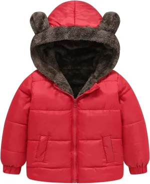 Boys and Girls Middle Children Solid Color Ears Cute Pocket Short Cotton Padded Children's Coat Jacket Boy Size 6