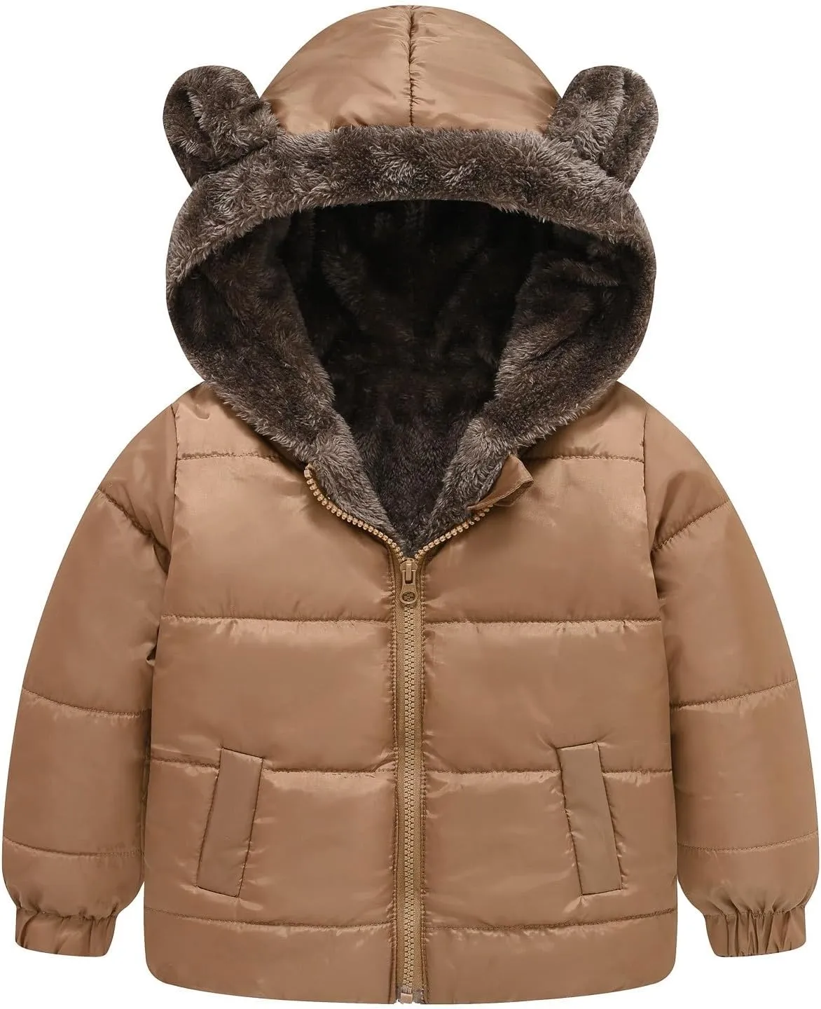 Boys Girls Solid Color Ears Cute Puffer Pocket Children Short Cotton Padded Childrens Coat Snow Coat Boys Snow Coat