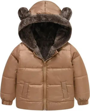 Boys Girls Solid Color Ears Cute Puffer Pocket Children Short Cotton Padded Childrens Coat Snow Coat Boys Snow Coat