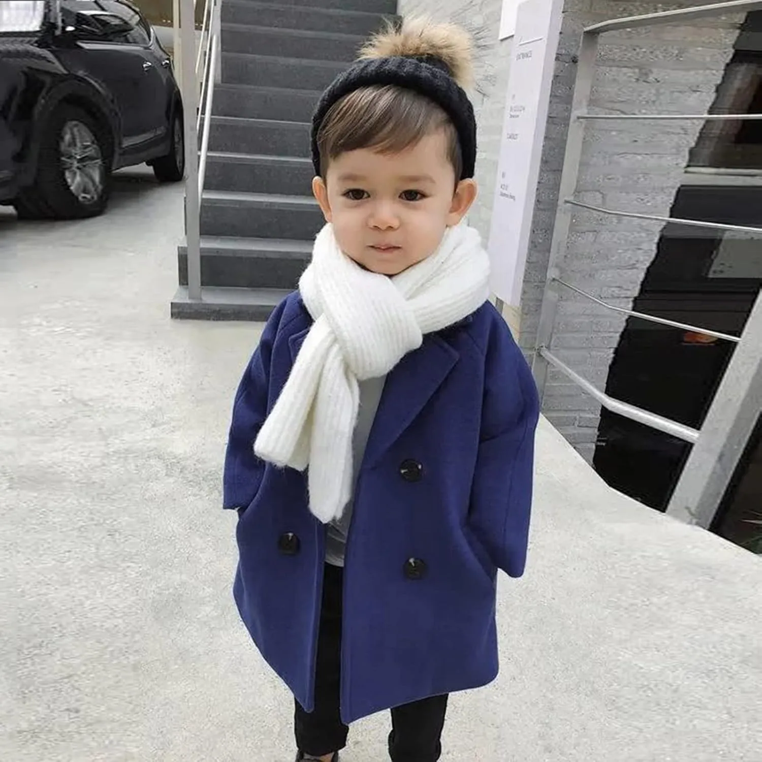 Boys Notch Lapel Double Breasted Long Trench Coat Casual Classic Peacoat Toddler Winter Collar Elegant Large Jacket