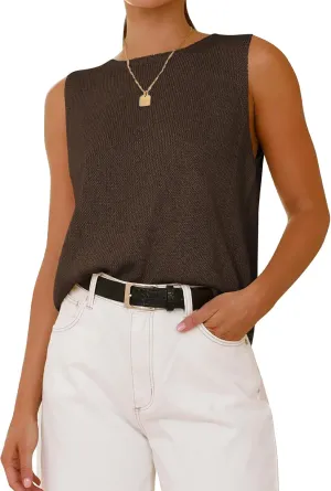 BTFBM Women's Sleeveless Sweater Vest 2025 Summer Crew Neck Ribbed Knit Lightweight Pullover Casual Loose Fit Tank Tops