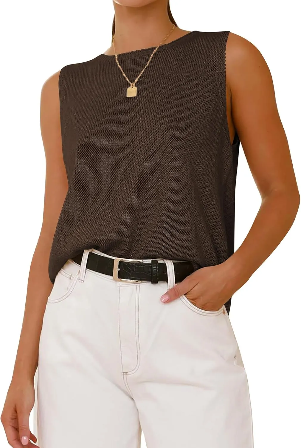 BTFBM Women's Sleeveless Sweater Vest 2025 Summer Crew Neck Ribbed Knit Lightweight Pullover Casual Loose Fit Tank Tops