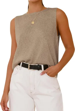 BTFBM Women's Sleeveless Sweater Vest 2025 Summer Crew Neck Ribbed Knit Lightweight Pullover Casual Loose Fit Tank Tops