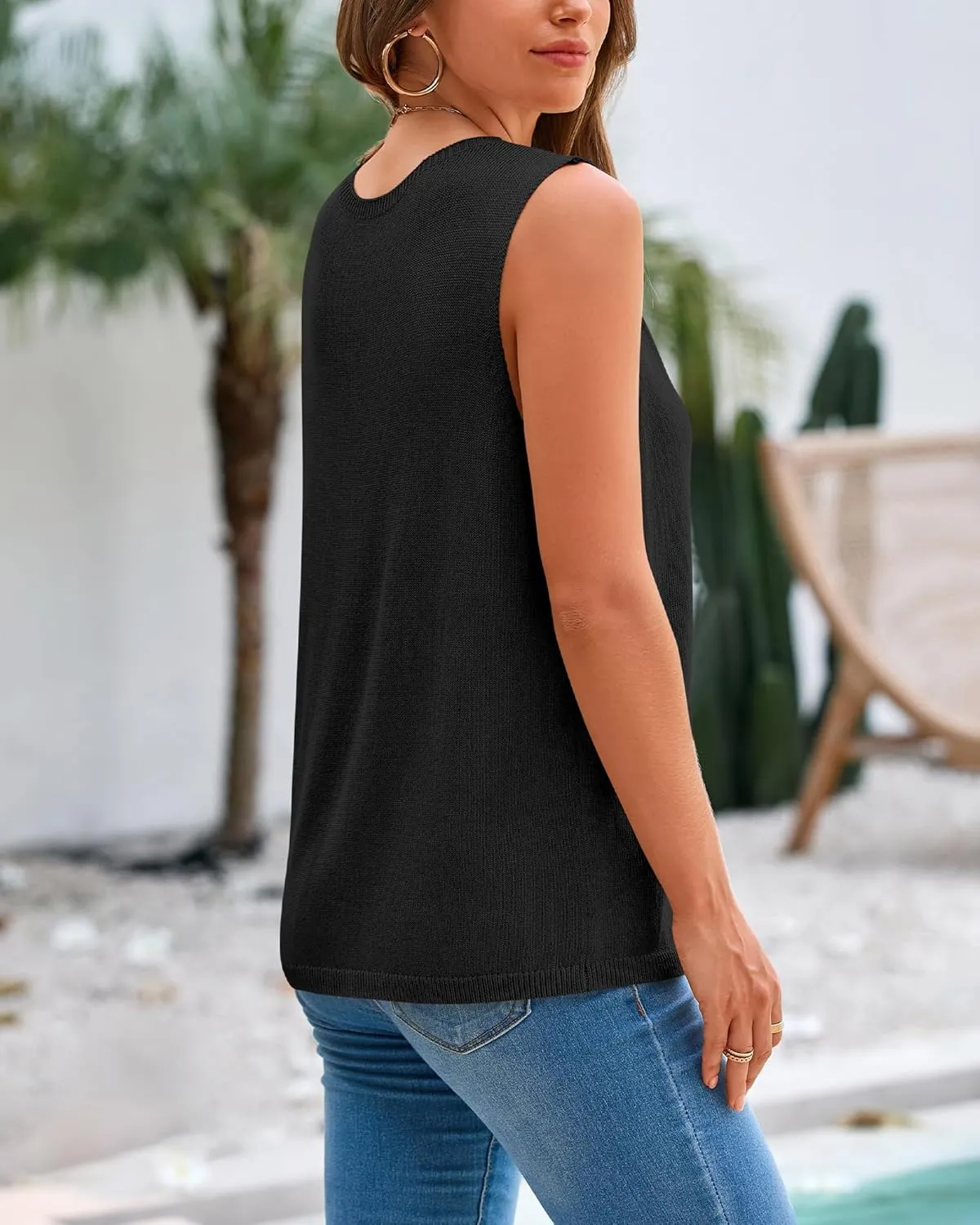 BTFBM Women's Sleeveless Sweater Vest 2025 Summer Crew Neck Ribbed Knit Lightweight Pullover Casual Loose Fit Tank Tops