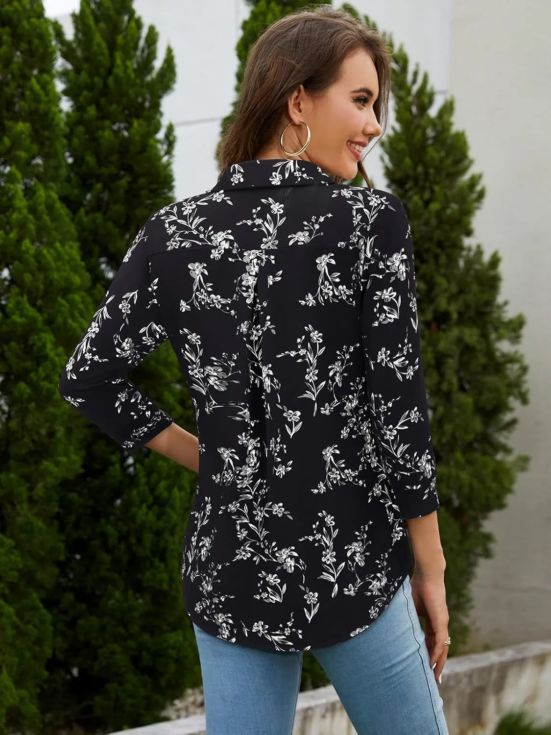 Bulotus Women's 3/4 Sleeve Tunic Shirts Business Casual Blouses V Neck Work Tops
