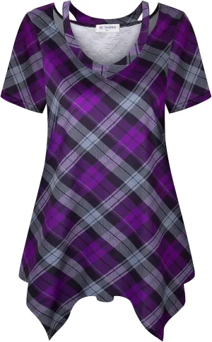 Bulotus Womens Short Sleeve Tunic Tops Cut Out V Neck Dressy Casual Loose Fit Long Tops
