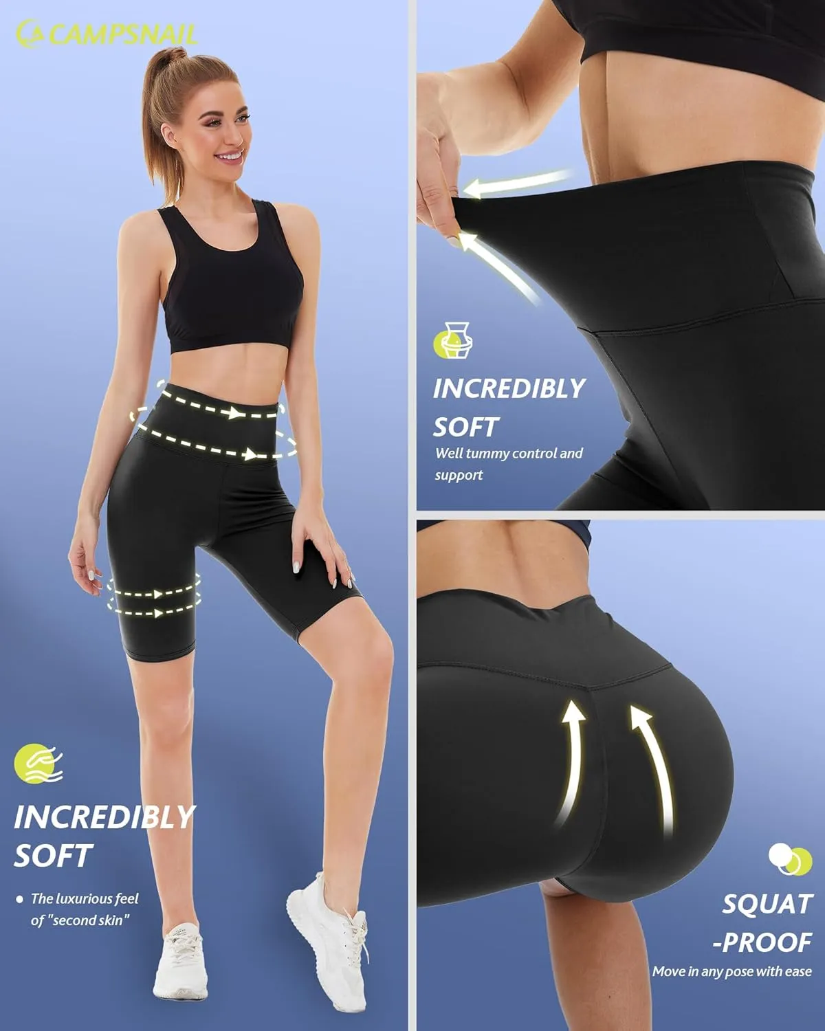 CAMPSNAIL 4 Pack Biker Shorts for Women High Waist - 5"/8" Tummy Control Soft Athletic Yoga Workout Running Gym Shorts