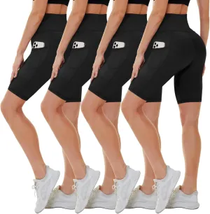 CAMPSNAIL 4 Pack Biker Shorts Women with Pockets  5"/8" High Waist Tummy Control Workout Gym Yoga Running Compression Shorts