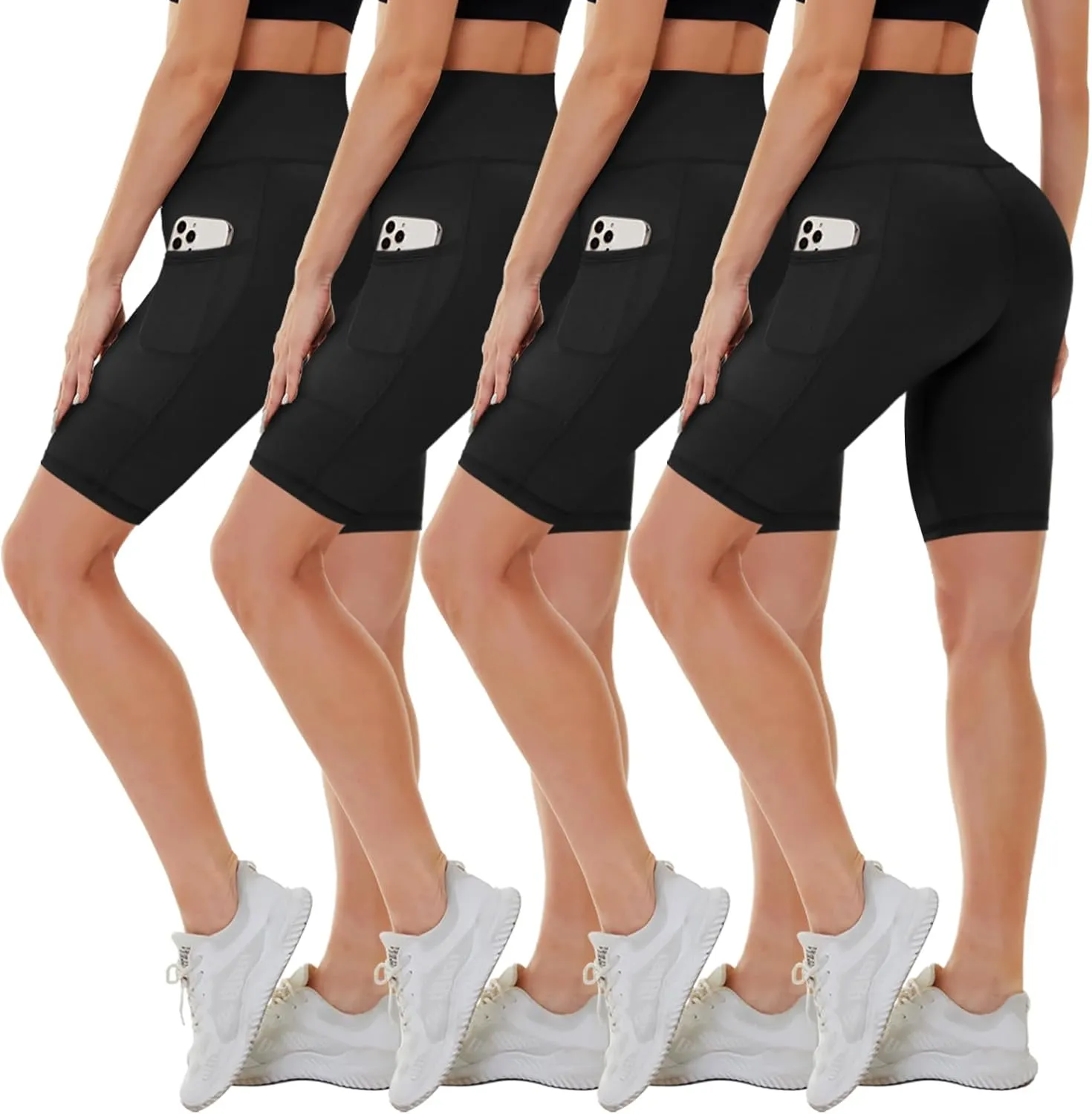 CAMPSNAIL 4 Pack Biker Shorts Women with Pockets  5"/8" High Waist Tummy Control Workout Gym Yoga Running Compression Shorts