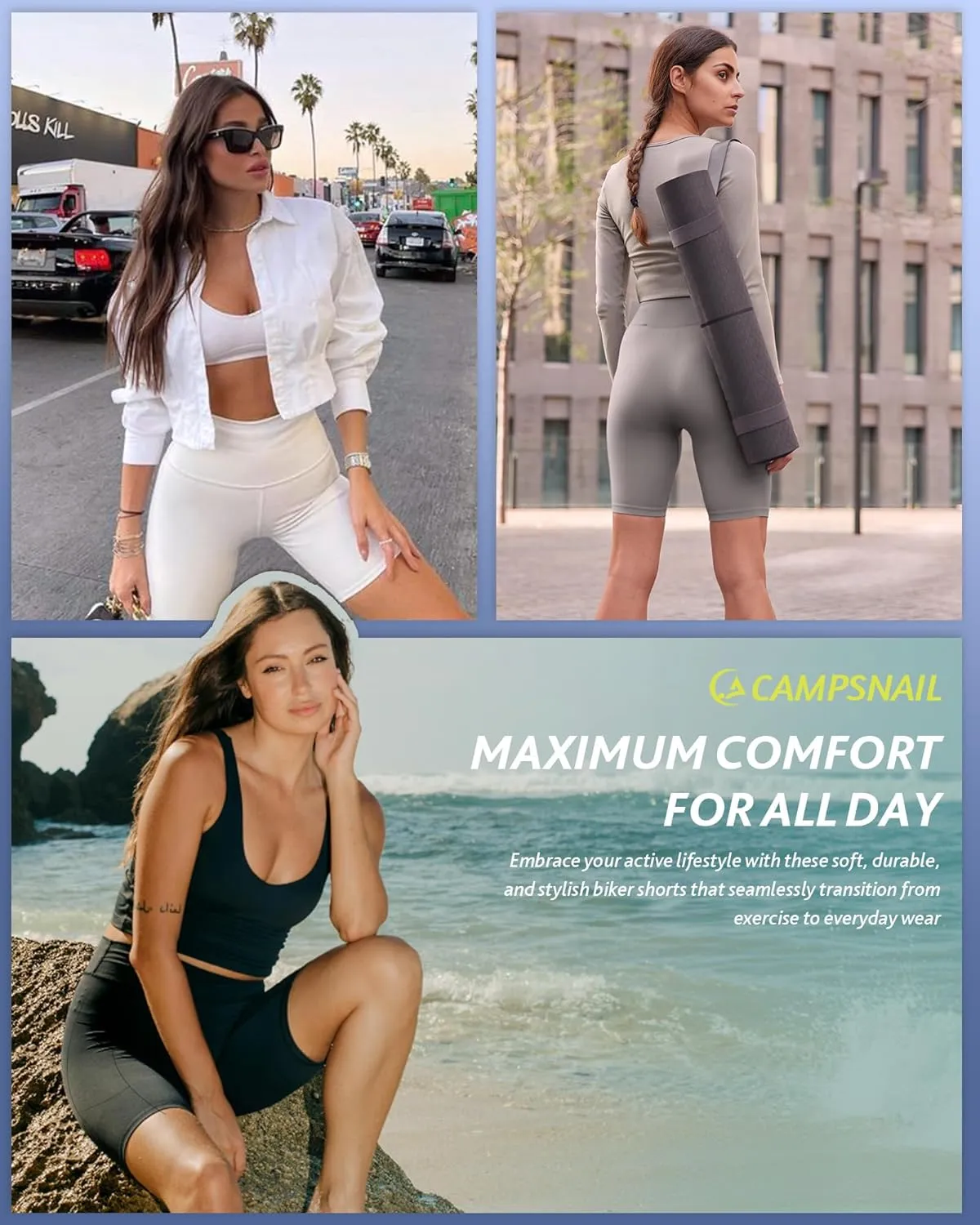 CAMPSNAIL 4 Pack Biker Shorts Women with Pockets  5"/8" High Waist Tummy Control Workout Gym Yoga Running Compression Shorts