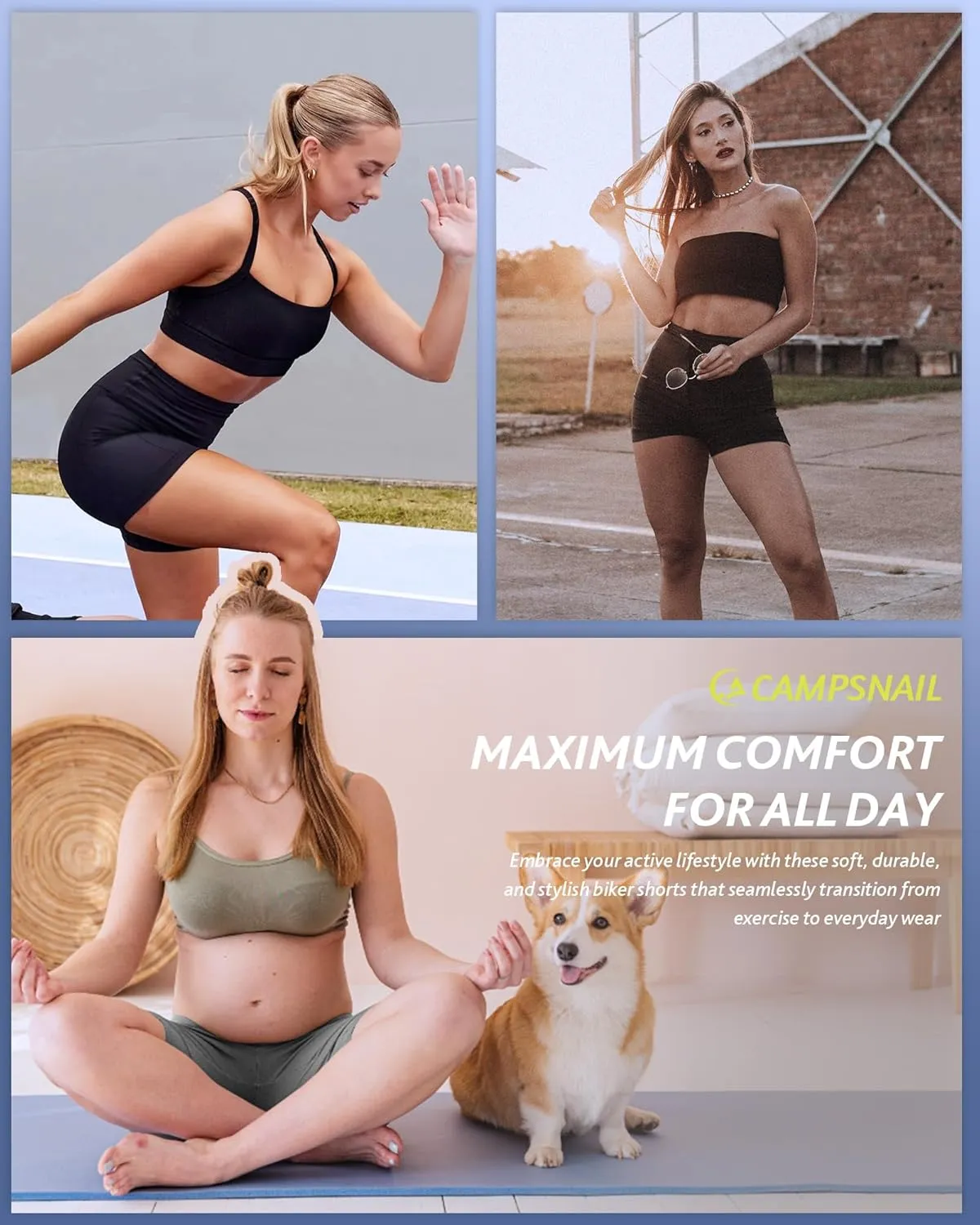 CAMPSNAIL 4 Pack Biker Shorts Women with Pockets  5"/8" High Waist Tummy Control Workout Gym Yoga Running Compression Shorts