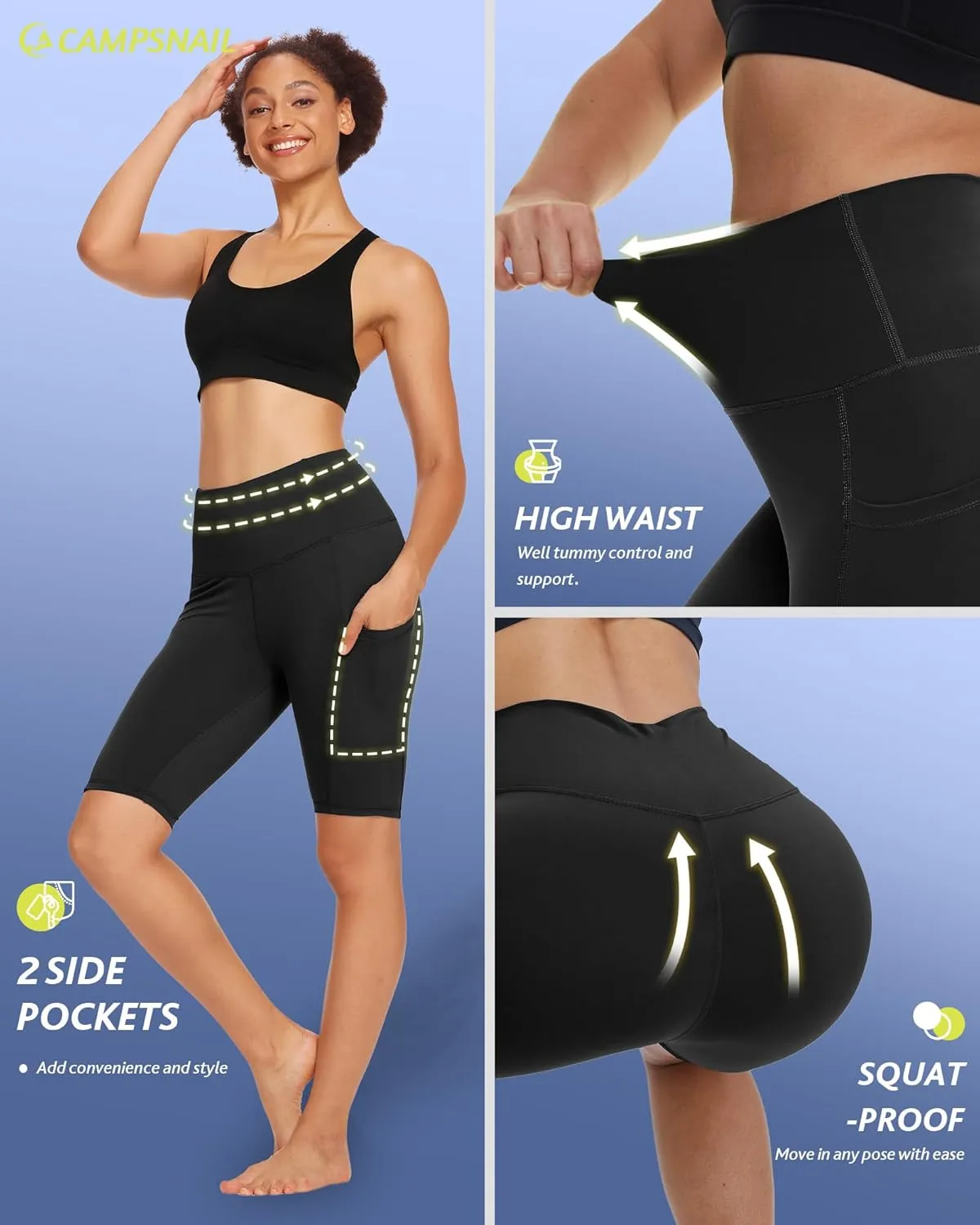 CAMPSNAIL 4 Pack Biker Shorts Women with Pockets  5"/8" High Waist Tummy Control Workout Gym Yoga Running Compression Shorts