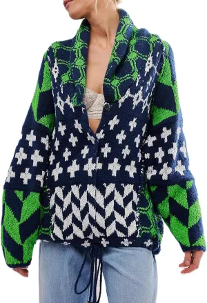 Cardigan Sweaters for Women Button Down Shawl Collar Oversized Sweater Coats Y2k Print Cardigans Fall Fashion
