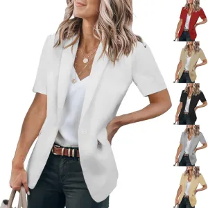 Casual Blazer for Women Trendy Short Sleeve Lapel One Button Jacket Blazers Summer Dressy Office Jackets with Pocket