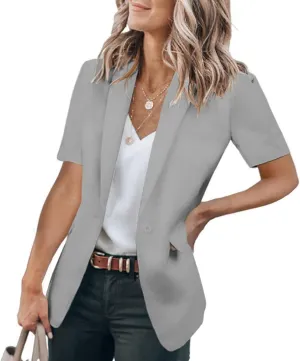 Casual Blazer for Women Trendy Short Sleeve Lapel One Button Jacket Blazers Summer Dressy Office Jackets with Pocket