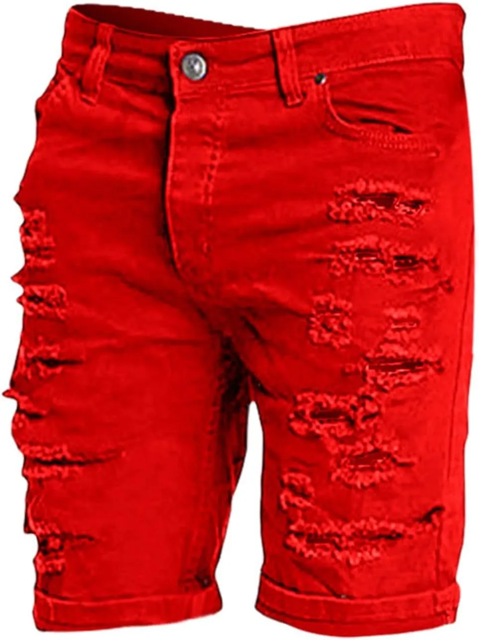 Casual Denim Shorts for Men Stretch Slim Fit Washed Distressed Hole Ripped Roll Up Hem Moto Biker Jean Shorts with Pockets