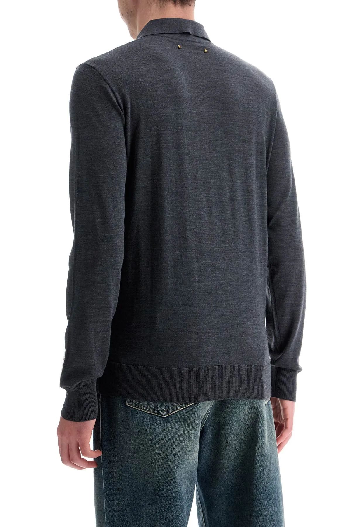 charcoal virgin wool polo with golden applications GMP01353 P001041 ANTHRACITE