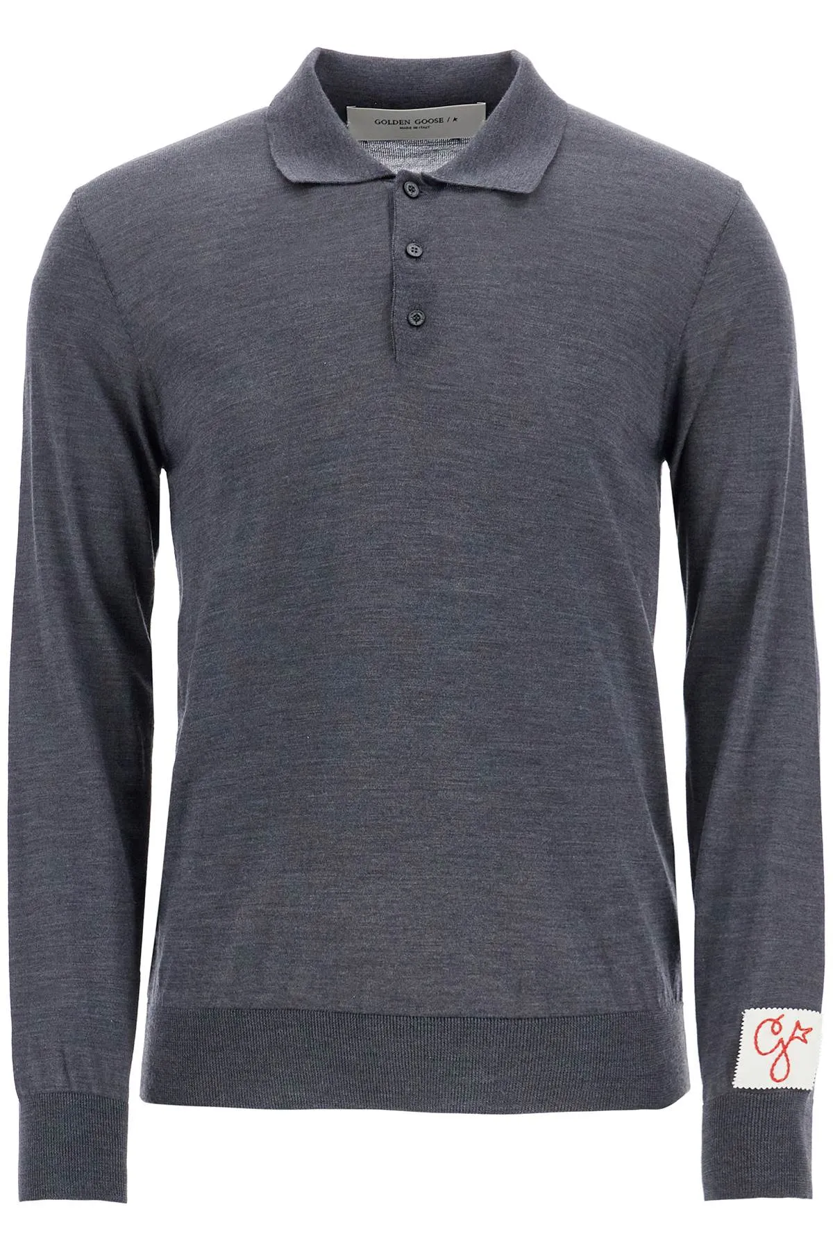 charcoal virgin wool polo with golden applications GMP01353 P001041 ANTHRACITE