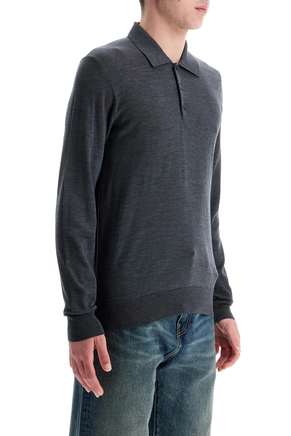 charcoal virgin wool polo with golden applications GMP01353 P001041 ANTHRACITE