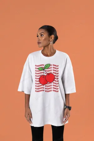 Cherry Vibes Only - Casual Retro Style T-Shirt Wavy Red Letters