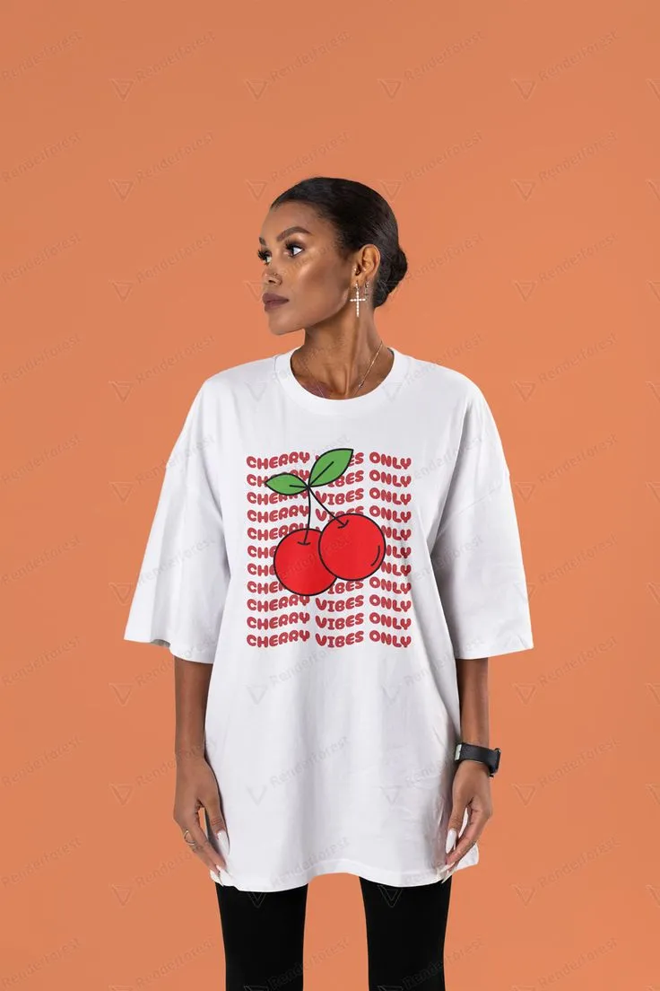 Cherry Vibes Only - Casual Retro Style T-Shirt Wavy Red Letters