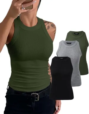 CHICME 3 Piece Womens Tank Tops Sleeveless Basic Cami Shirt Slim Knit Ribbed Racerback Blouses