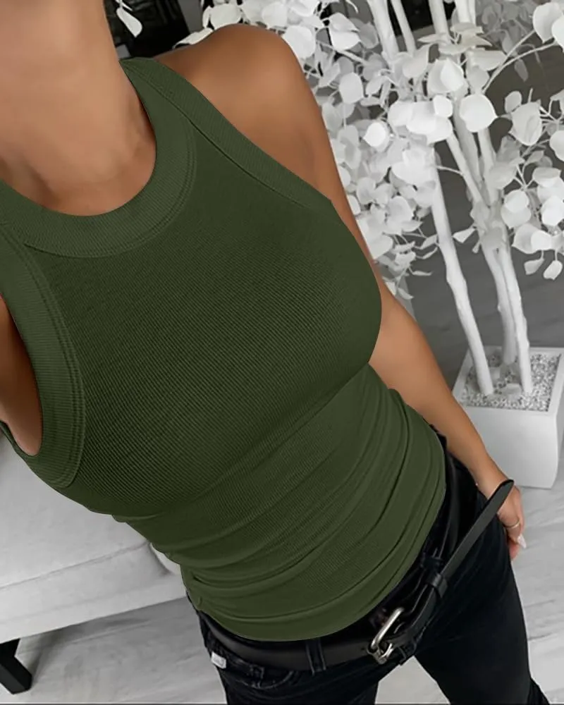 CHICME 3 Piece Womens Tank Tops Sleeveless Basic Cami Shirt Slim Knit Ribbed Racerback Blouses