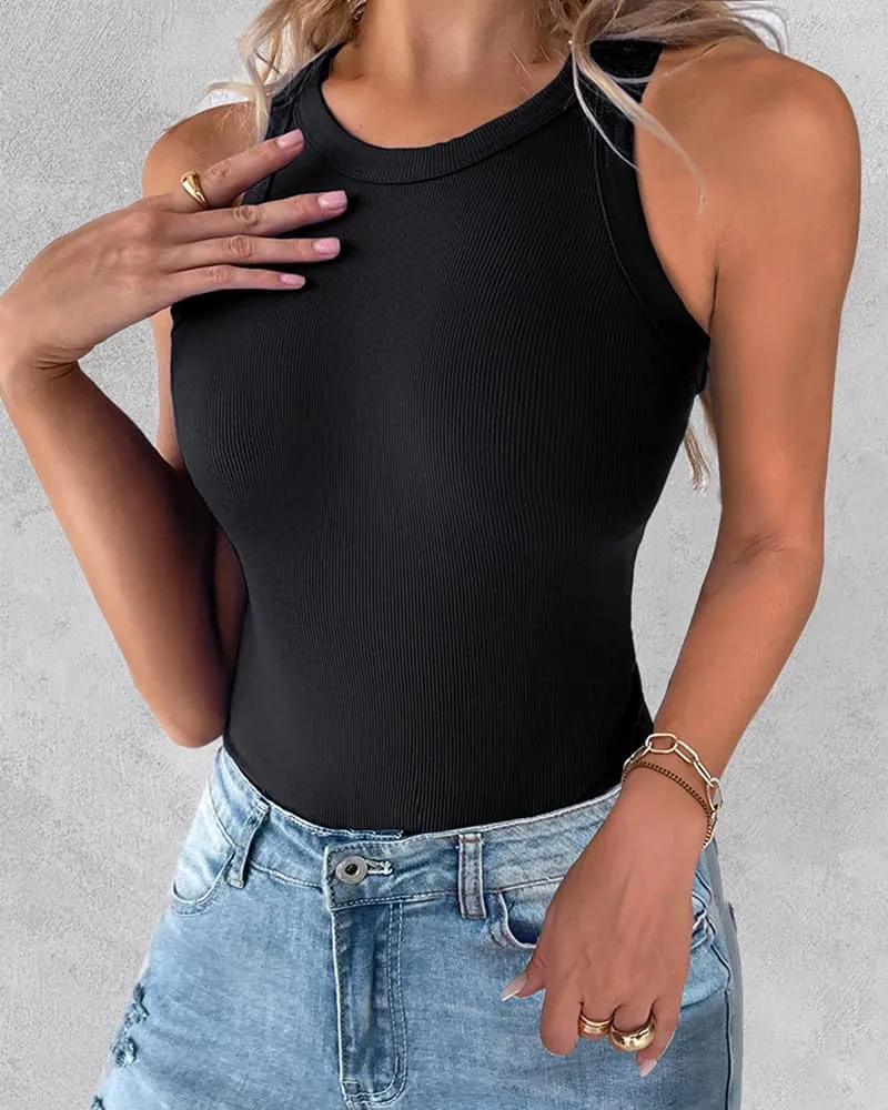 CHICME 3 Piece Womens Tank Tops Sleeveless Basic Cami Shirt Slim Knit Ribbed Racerback Blouses