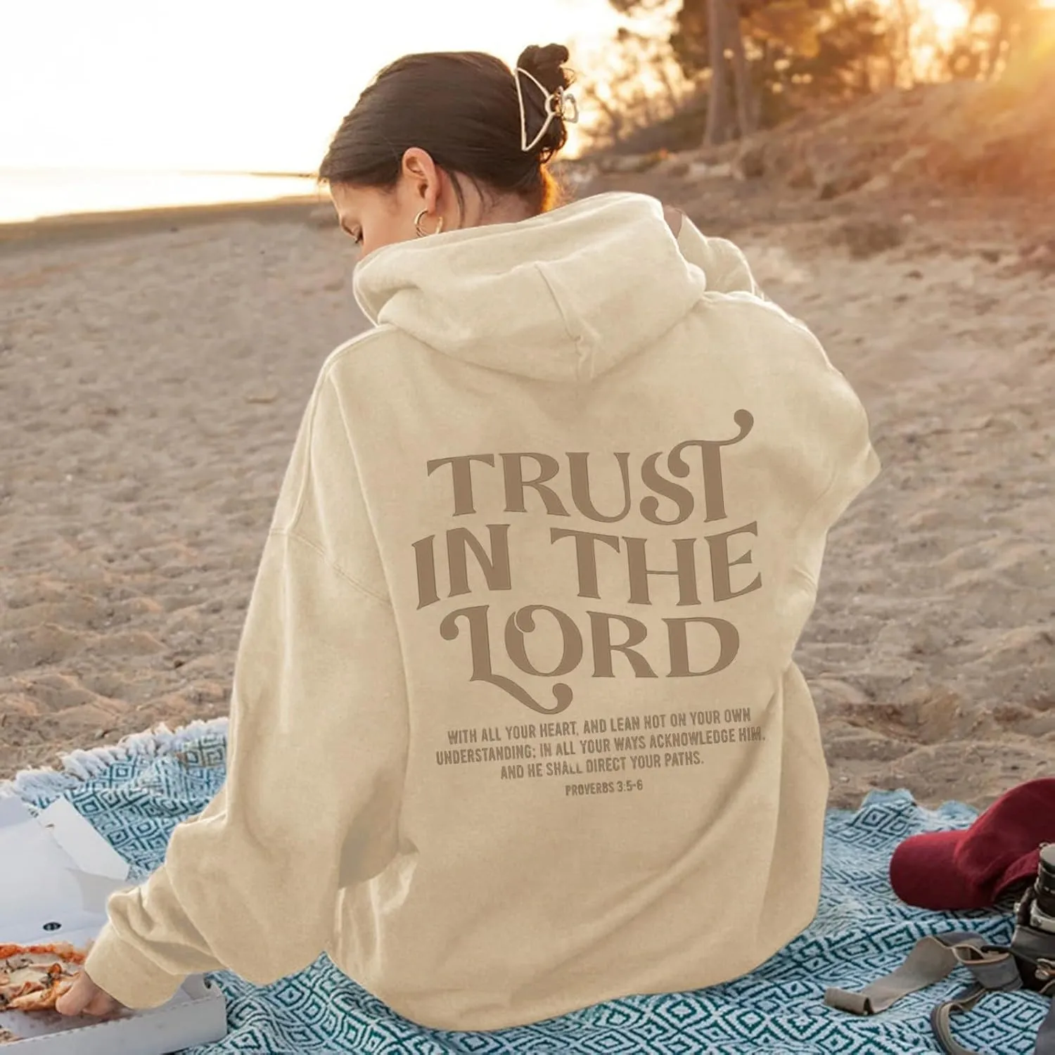 Christian Hoodies for Women Trust in The Lord Bible Verse Graphic Oversized Sweatshirts Casual Long Sleeve Hooded Pullover