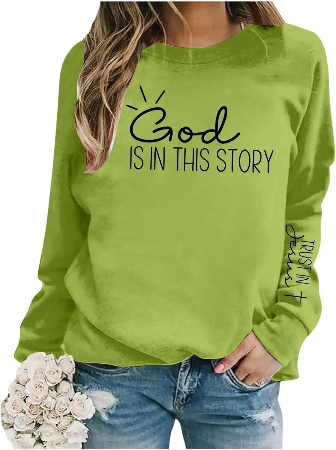 Christian Sweatshirts for Women God is Still Writing Your Story Long Sleeve Shirt Crewneck Sweatshirts