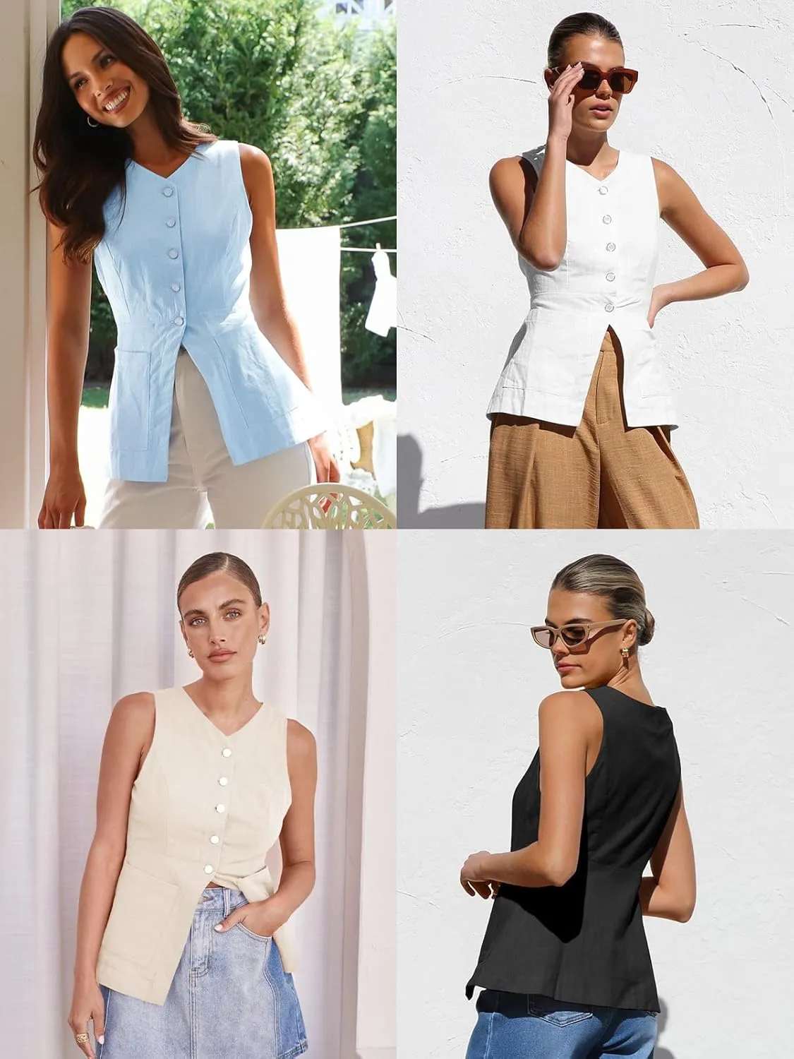 Cicy Bell Womens Button Down Vest Tops Summer Fitted Sleeveless Tank Tops Dressy Casual Business Waistcoat