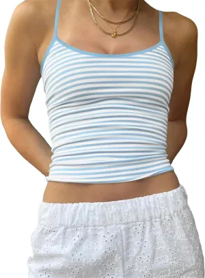 Cioatin Women Y2K Sleeveless Striped Spaghetti Strap Crop Cami Tank Backless Slim Fit Aesthetic Going Out Tops Girls