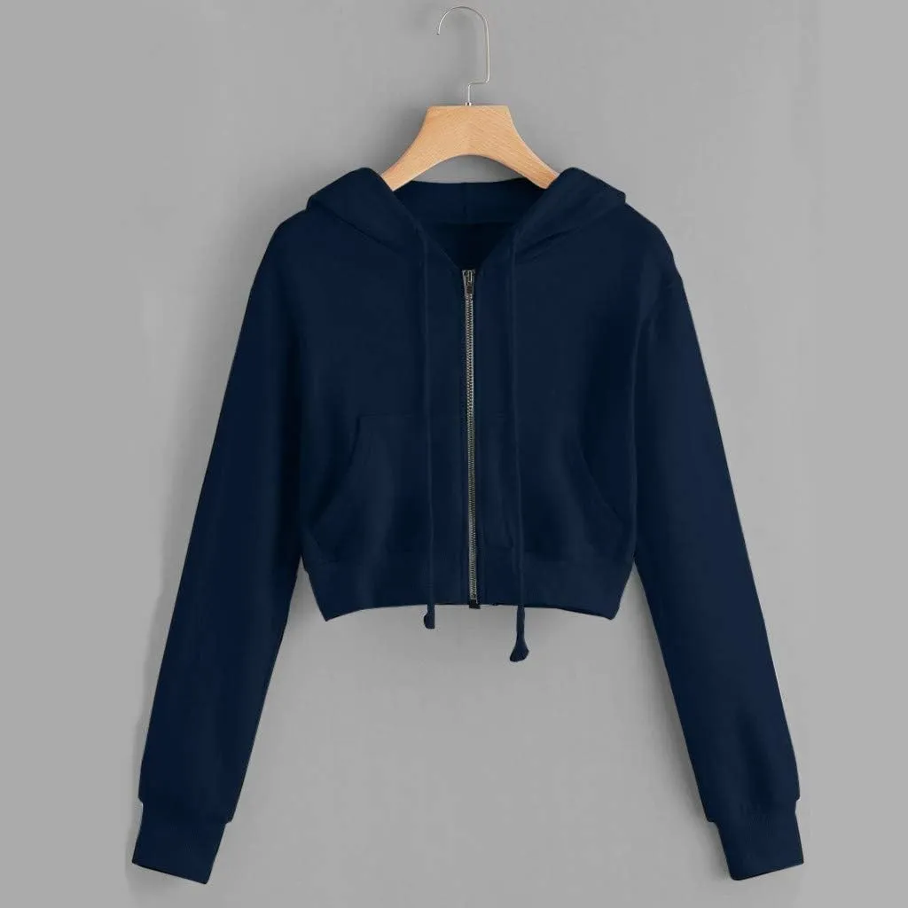 cooki Cropped Hoodies for Teen Girls Hoodies for Women Long Sleeve Solid Sweatshirts with Pockets Casual Crop Pullover Hoodie