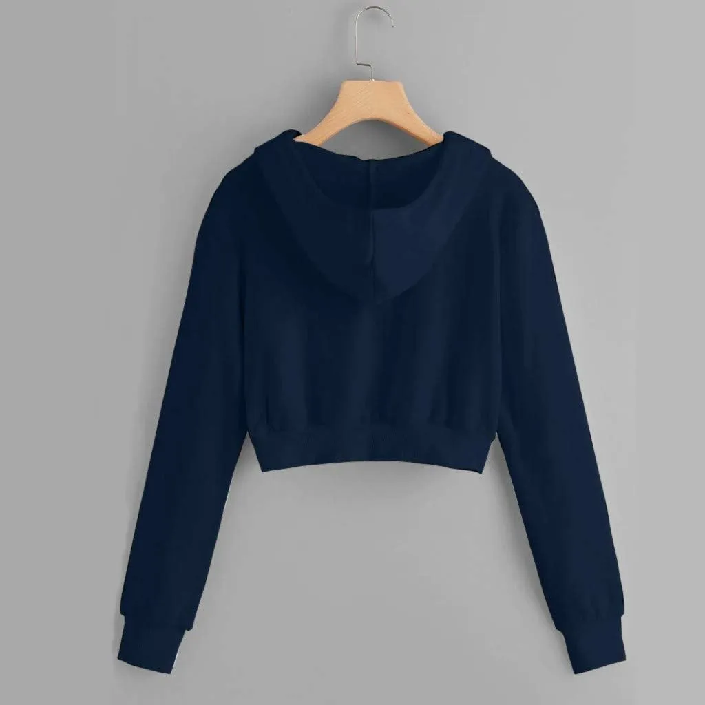 cooki Cropped Hoodies for Teen Girls Hoodies for Women Long Sleeve Solid Sweatshirts with Pockets Casual Crop Pullover Hoodie
