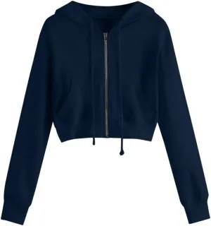 cooki Cropped Hoodies for Teen Girls Hoodies for Women Long Sleeve Solid Sweatshirts with Pockets Casual Crop Pullover Hoodie