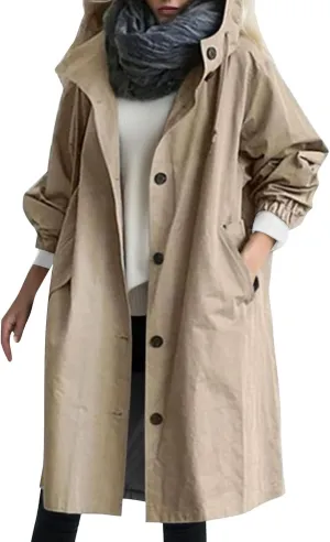 cooki Trench Coat Women Fall Jackets Women's Double Breasted Long Trench Coat Windproof Classic Lapel Slim Overcoat with Belt