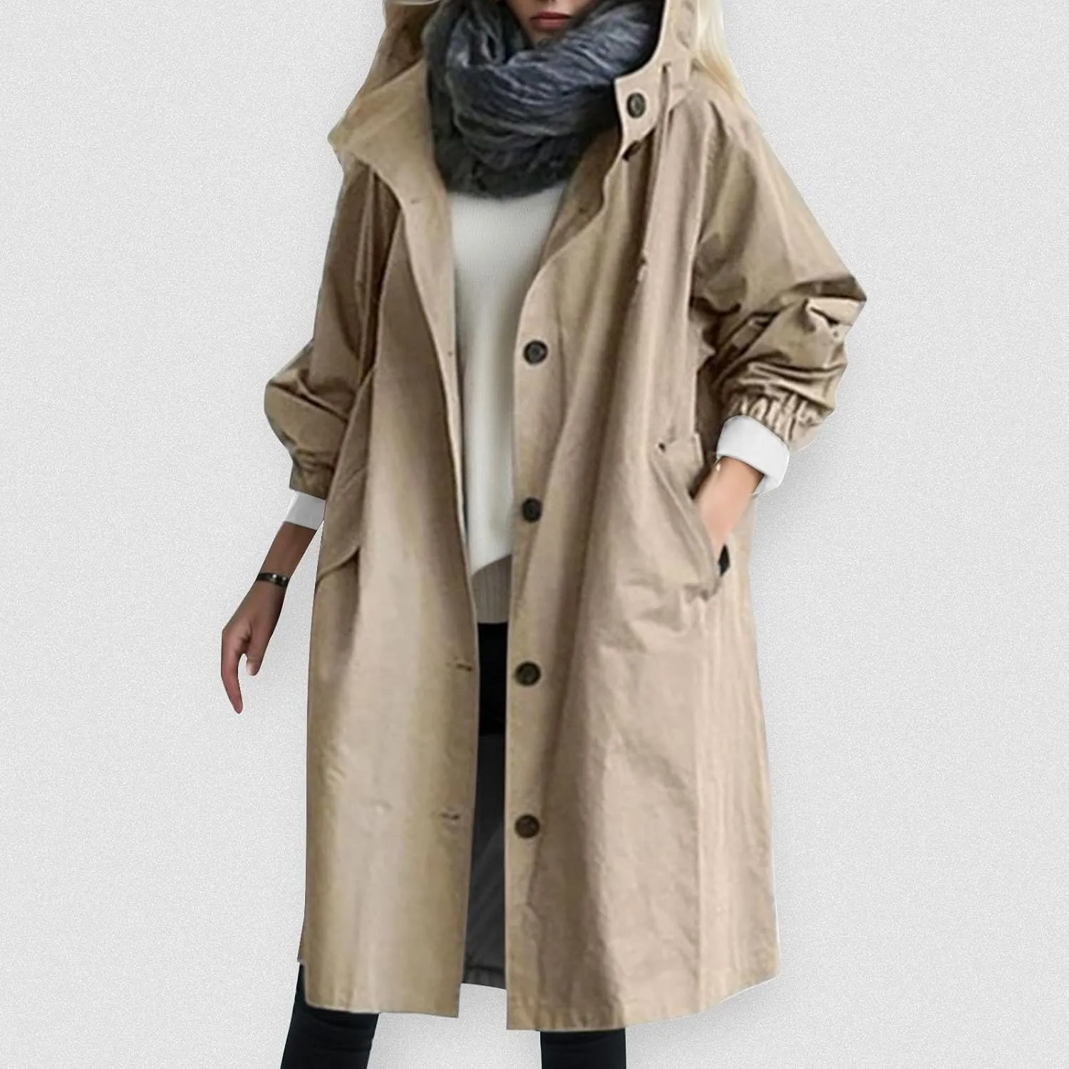 cooki Trench Coat Women Fall Jackets Women's Double Breasted Long Trench Coat Windproof Classic Lapel Slim Overcoat with Belt