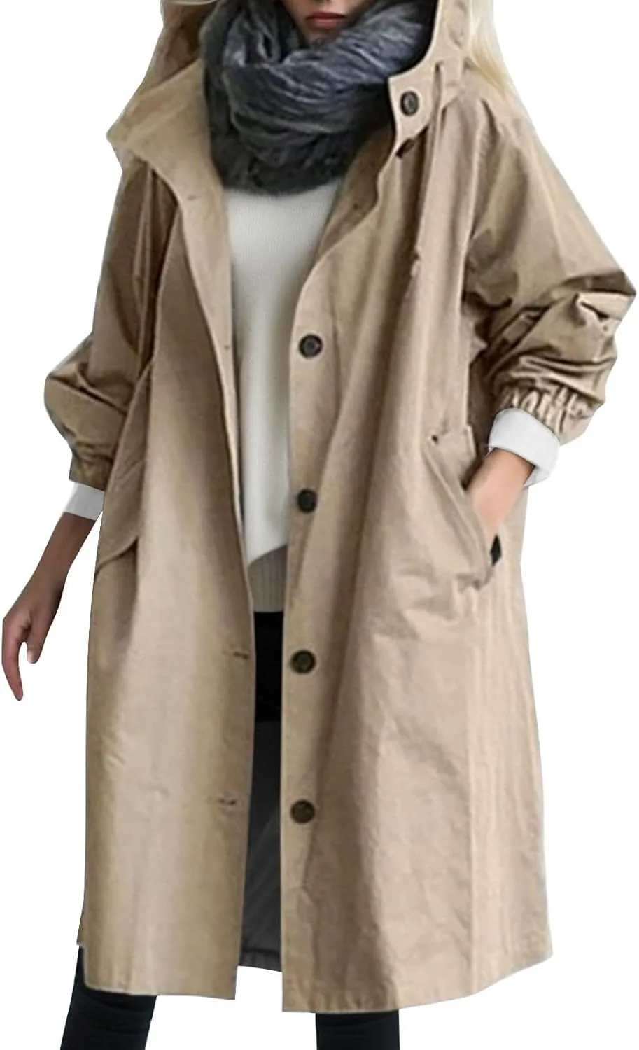cooki Trench Coat Women Fall Jackets Women's Double Breasted Long Trench Coat Windproof Classic Lapel Slim Overcoat with Belt