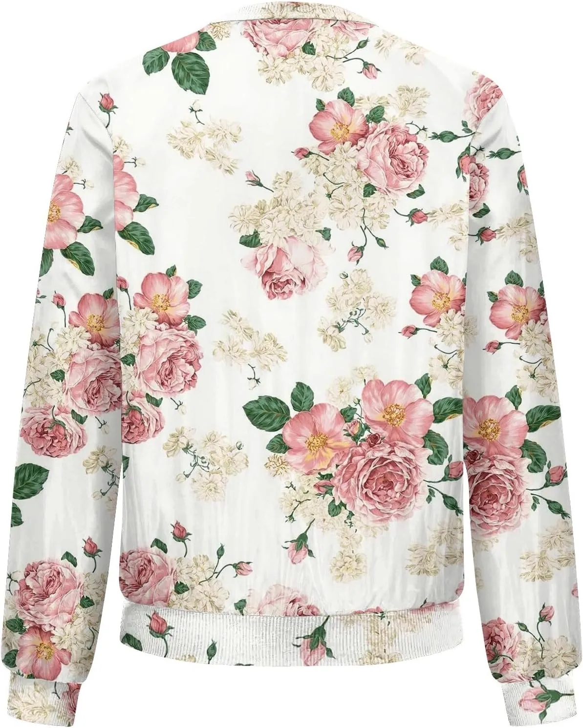 COTECRAM Bomber Jacket Women 2024 Causal Floral Zip Up Coats Long Sleeve Stand Collar Fall Jackets Lightweight Outerwear Tops