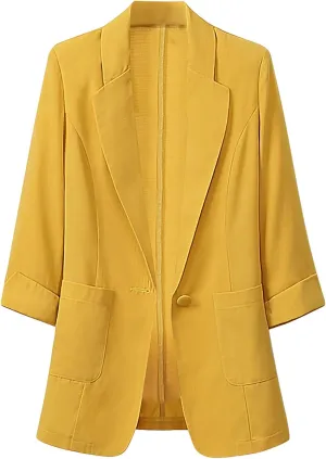 Cotton Linen Blazer for Womens Long Sleeve Stretchy Lightweight Casual Work Jacket Open Front 2024 Work Suit Jackets