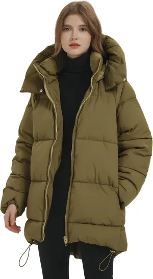 COZYPOIN Womens Hooded Quilted Puffer Jacket Mid-Length Thicken Waterproof Down Padded Warm Coat Winter Outerwear