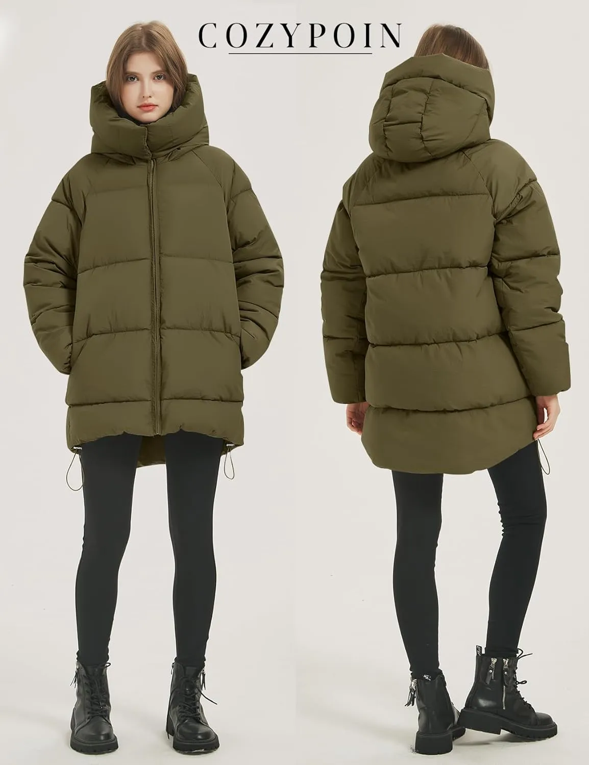 COZYPOIN Womens Hooded Quilted Puffer Jacket Mid-Length Thicken Waterproof Down Padded Warm Coat Winter Outerwear