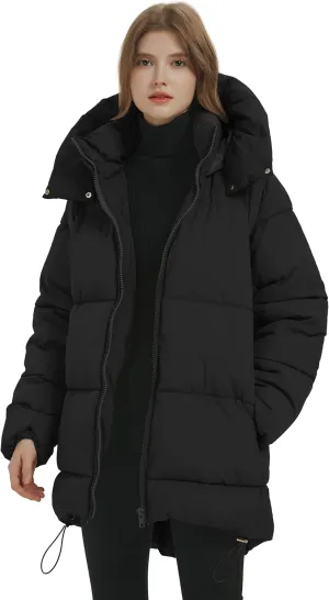 COZYPOIN Womens Hooded Quilted Puffer Jacket Mid-Length Thicken Waterproof Down Padded Warm Coat Winter Outerwear
